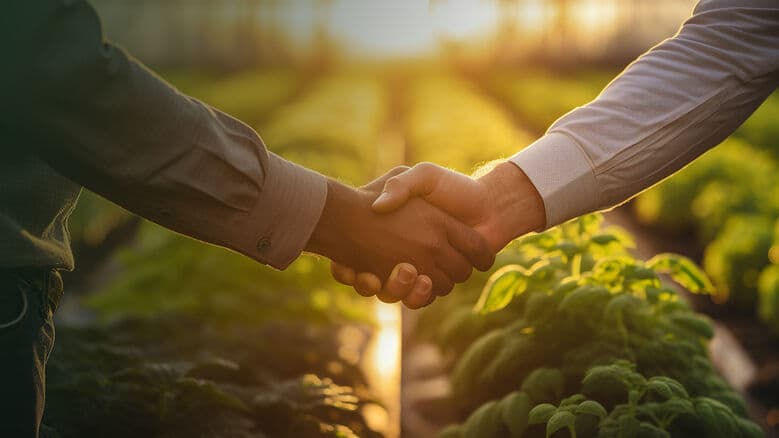 Hand touching green crops